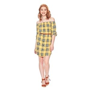 No Comment NY~LA  Plaid Off The Shoulder Dress